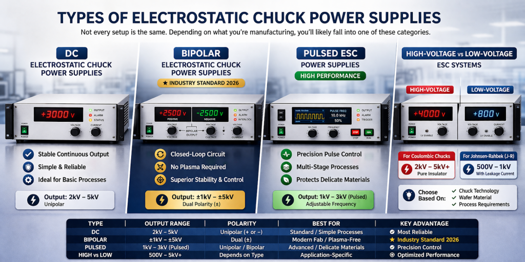 Types of Electrostatic Chuck Power Supplies